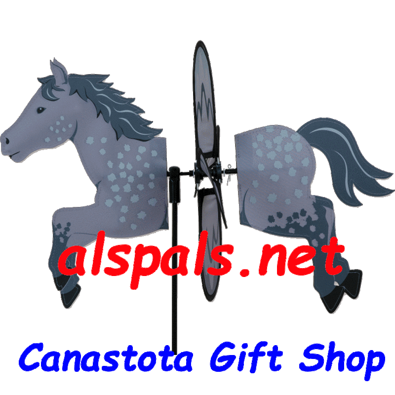 # 25077 : Dapple Gray Horse Petite & Whirly Wing Spinner   upc# 630104250775 19" by 13.5" ​ ​