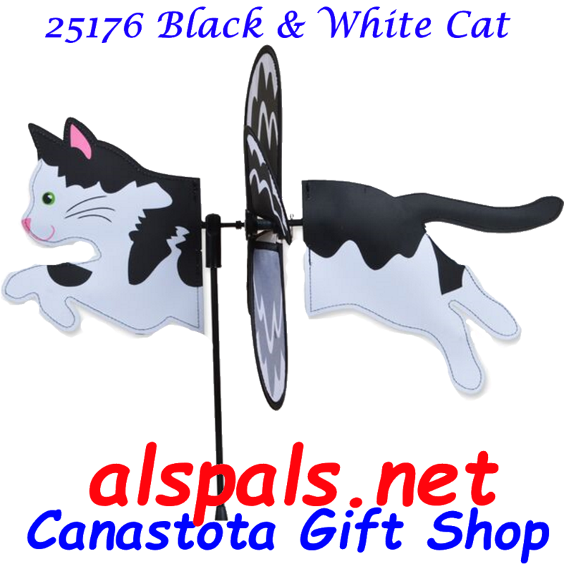 # 25176 : Black & White Cat Petite & Whirly Wing Spinner   upc# 630104251765 19" by 12.75" ​ ​