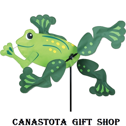 21829 18" Frog: Whirligig  Size: 18.25 in. X 9.25 in.        diameters: 27 in  upc #630104218294