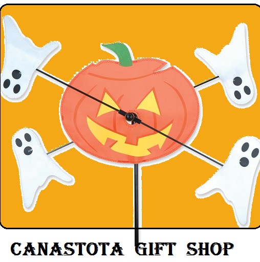 21866 10" Pumpkin & Ghosts : Whirligig  Size: 10.5 in. X 9 in.        diameter: 21 in. upc #630104218669